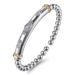 Clearance Gabriel & Co. 14K Yellow Gold and 925 Sterling Silver Bujukan White Sapphire Split Bangle Bracelet