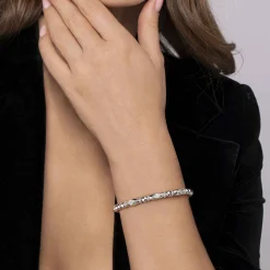 Best Gabriel & Co. 14K Yellow Gold and 925 Sterling Silver Bujukan White Sapphire Bangle Bracelet