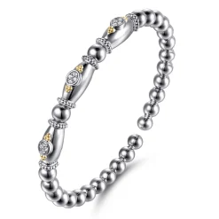 Best Gabriel & Co. 14K Yellow Gold and 925 Sterling Silver Bujukan White Sapphire Bangle Bracelet