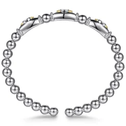 Best Gabriel & Co. 14K Yellow Gold and 925 Sterling Silver Bujukan White Sapphire Bangle Bracelet