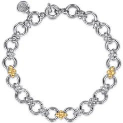 Best Gabriel & Co. 14K Yellow Gold and 925 Sterling Silver Bujukan White Sapphire Clover Link Chain Bracelet