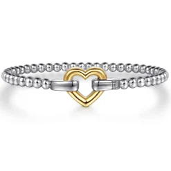 Discount Gabriel & Co. 14K Yellow Gold and 925 Sterling Silver Heart Lock Bujukan Bangle