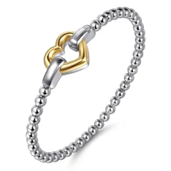 Discount Gabriel & Co. 14K Yellow Gold and 925 Sterling Silver Heart Lock Bujukan Bangle