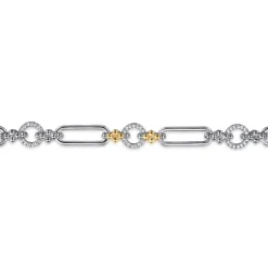 New Gabriel & Co. 14K Yellow Gold and 925 Sterling Silver Bujukan Clover and White Sapphire Link Chain Bracelet