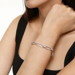 New Gabriel & Co. 14K Yellow Gold and 925 Sterling Silver Bujukan White Sapphire Link Chain Bracelet