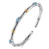 Clearance Gabriel & Co. 14K Yellow Gold and 925 Sterling Silver Blue Topaz Bujukan Bangle Bracelet