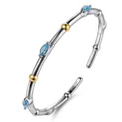 Clearance Gabriel & Co. 14K Yellow Gold and 925 Sterling Silver Blue Topaz Bujukan Bangle Bracelet