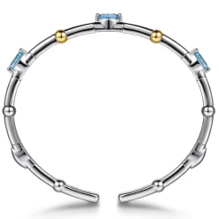 Clearance Gabriel & Co. 14K Yellow Gold and 925 Sterling Silver Blue Topaz Bujukan Bangle Bracelet