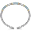 Sale Gabriel & Co. 14K Yellow Gold and 925 Sterling Silver Pave Blue Topaz and Shrimp Texture Bujukan Bangle Bracelet