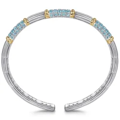 Sale Gabriel & Co. 14K Yellow Gold and 925 Sterling Silver Pave Blue Topaz and Shrimp Texture Bujukan Bangle Bracelet