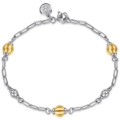 New Gabriel & Co. 14K Yellow Gold and 925 Sterling Silver Brush Bujukan Beads Station Bracelet
