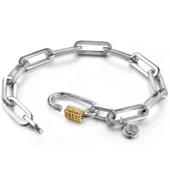 New Gabriel & Co. 14K Yellow Gold and 925 Sterling Silver Bujukan Link Chain Bracelet