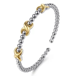 Clearance Gabriel & Co. 14K Yellow Gold and 925 Sterling Silver Bujukan Station Bangle