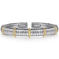 Outlet Gabriel & Co. 14K Yellow Gold and 925 Sterling Silver Shrimp Texture Bujukan Split Bangle Bracelet