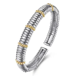 Outlet Gabriel & Co. 14K Yellow Gold and 925 Sterling Silver Shrimp Texture Bujukan Split Bangle Bracelet