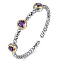 Online Gabriel & Co. 14K Yellow Gold and 925 Sterling Silver Bujukan Amethyst Bangle Bracelet