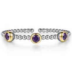 Online Gabriel & Co. 14K Yellow Gold and 925 Sterling Silver Bujukan Amethyst Bangle Bracelet