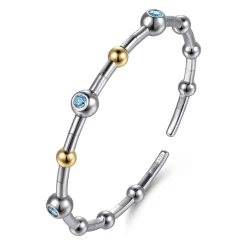Best Gabriel & Co. 14K Yellow Gold and 925 Sterling Silver Blue Topaz Bezel Bujukan Bangle