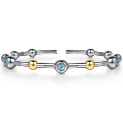 Best Gabriel & Co. 14K Yellow Gold and 925 Sterling Silver Blue Topaz Bezel Bujukan Bangle