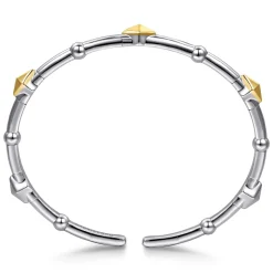 Gabriel & Co. 14K Yellow Gold and 925 Sterling Silver Rhombus Shape Bujukan Bangle Bracelet