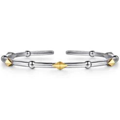 Gabriel & Co. 14K Yellow Gold and 925 Sterling Silver Rhombus Shape Bujukan Bangle Bracelet
