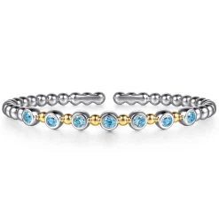 Discount Gabriel & Co. 14K Yellow Gold and 925 Sterling Silver BlueTopaz Bezel Set Bujukan Split Bangle Bracelet