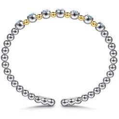 Discount Gabriel & Co. 14K Yellow Gold and 925 Sterling Silver BlueTopaz Bezel Set Bujukan Split Bangle Bracelet