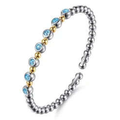 Discount Gabriel & Co. 14K Yellow Gold and 925 Sterling Silver BlueTopaz Bezel Set Bujukan Split Bangle Bracelet