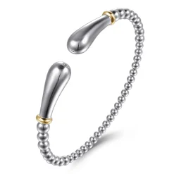 Clearance Gabriel & Co. 14K Yellow Gold and 925 Sterling Silver Pear Shape Split Bangle Bracelet