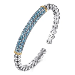 Best Gabriel & Co. 14K Yellow Gold and 925 Sterling Silver Bujukan and London Blue Topaz Bangle Bracelet