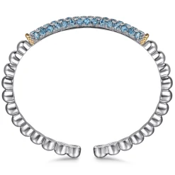 Best Gabriel & Co. 14K Yellow Gold and 925 Sterling Silver Bujukan and London Blue Topaz Bangle Bracelet