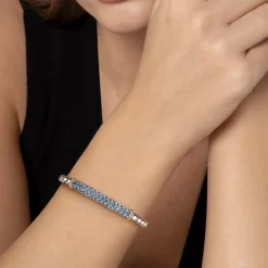 Best Gabriel & Co. 14K Yellow Gold and 925 Sterling Silver Bujukan and London Blue Topaz Bangle Bracelet