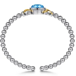 Gabriel & Co. 14K Yellow Gold and 925 Sterling Silver Oval Blue Topaz Bujukan Bangle Bracelet