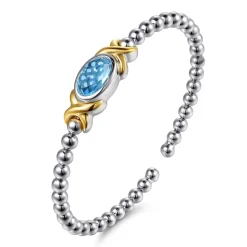 Gabriel & Co. 14K Yellow Gold and 925 Sterling Silver Oval Blue Topaz Bujukan Bangle Bracelet