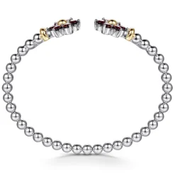New Gabriel & Co. 14K Yellow Gold and 925 Sterling Silver Garnet Flower Bangle Bracelet