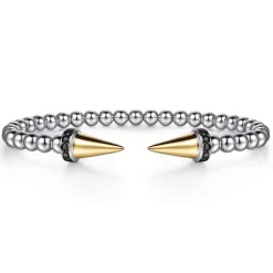 Online Gabriel & Co. 14K Yellow Gold and 925 Sterling Silver Bujukan Black Spinel Punk Bangle Bracelet