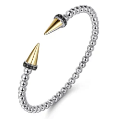 Online Gabriel & Co. 14K Yellow Gold and 925 Sterling Silver Bujukan Black Spinel Punk Bangle Bracelet