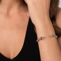 Online Gabriel & Co. 14K Yellow Gold and 925 Sterling Silver Bujukan Black Spinel Punk Bangle Bracelet