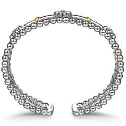 Hot Gabriel & Co. 14K Yellow Gold and 925 Sterling Silver Bujukan Beads and Blue Topaz Clover Split Bangle Bracelet