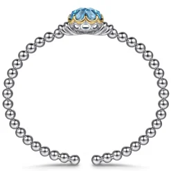 Clearance Gabriel & Co. 14K Yellow Gold and 925 Sterling Silver Oval Blue Topaz Bujukan Open Bangle Bracelet