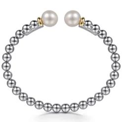 Online Gabriel & Co. 14K Yellow Gold and 925 Sterling Silver Pearl and Bujukan Bangle Bracelet