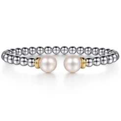 Online Gabriel & Co. 14K Yellow Gold and 925 Sterling Silver Pearl and Bujukan Bangle Bracelet