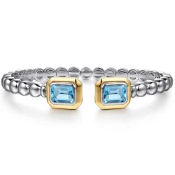 Gabriel & Co. 14K Yellow Gold and 925 Sterling Silver Bujukan Octagon Blue Topaz Bangle Bracelet