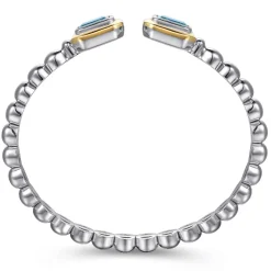 Gabriel & Co. 14K Yellow Gold and 925 Sterling Silver Bujukan Octagon Blue Topaz Bangle Bracelet