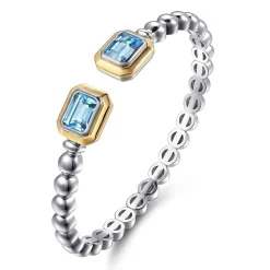 Gabriel & Co. 14K Yellow Gold and 925 Sterling Silver Bujukan Octagon Blue Topaz Bangle Bracelet