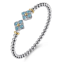 Online Gabriel & Co. 14K Yellow Gold and 925 Sterling Silver Bujukan Blue Topaz Clovers Bangle Bracelet