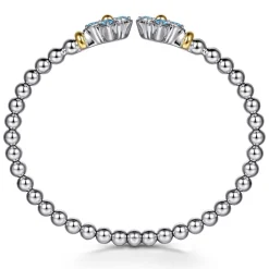Online Gabriel & Co. 14K Yellow Gold and 925 Sterling Silver Bujukan Blue Topaz Clovers Bangle Bracelet