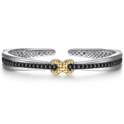 New Gabriel & Co. 14K Yellow Gold and 925 Sterling Silver Bujukan Black Spinel X Bangle Bracelet