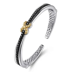 New Gabriel & Co. 14K Yellow Gold and 925 Sterling Silver Bujukan Black Spinel X Bangle Bracelet