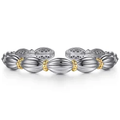 Hot Gabriel & Co. 14K Yellow Gold and 925 Sterling Silver Shrimp Texture Bujukan Cuff Bracelet
